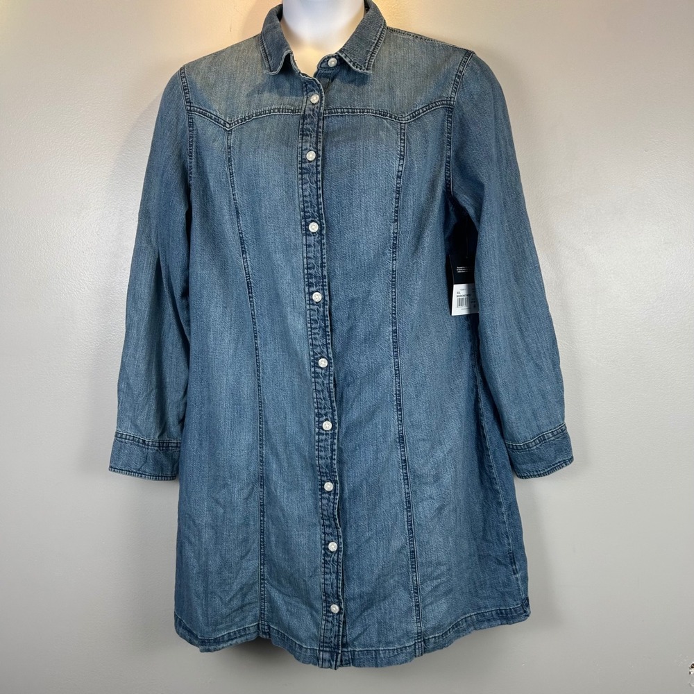 Lee Heritage Working West Denim Shirt Dress Medium Wash Blue XXL NWT